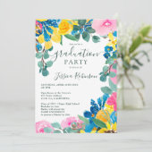 Rustikal rosa grünes blühendes Foto Abschluss Einladung (Stehend Vorderseite)