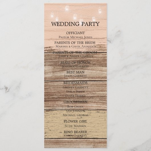 Rustikal rosa Holz und Lanterns Hochzeit Programm (Rückseite)