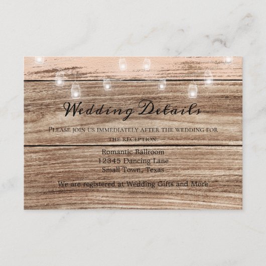 Rustikal rosa Holz und Laternen Begleitkarte (Vorderseite)