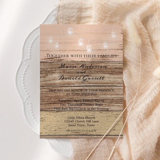 Rustikal rosa Holz und Laternen Einladung