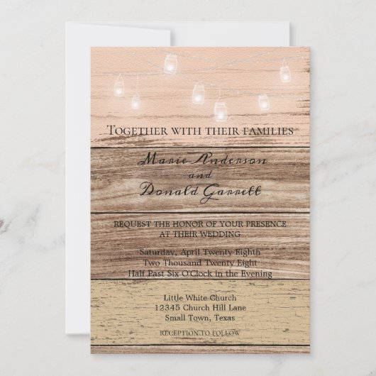 Rustikal rosa Holz und Laternen Einladung (Vorderseite)