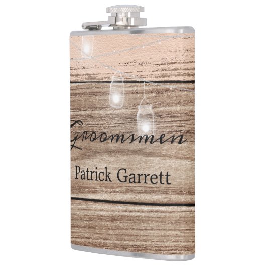 Rustikal rosa Holz und Laternen Flachmann (Links)