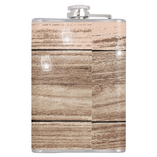 Rustikal rosa Holz und Laternen Flachmann (Rückseite)