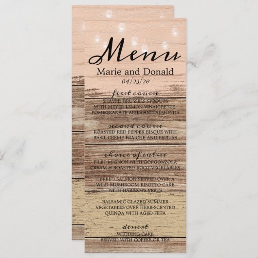 Rustikal rosa Holz und Laternen Menükarte (Vorne/Hinten)