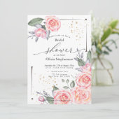 Rustikal rosa Hütte Rose Brautparty Einladung (Stehend Vorderseite)