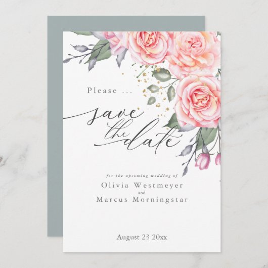 Rustikal rosa Hütte Rose Save the Date Einladung (Vorne/Hinten)