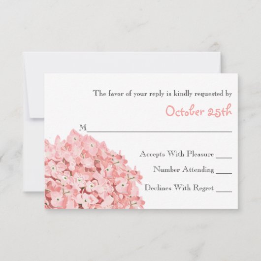Rustikal rosa Hydrangea Wedding RSVP Response Card Karte (Rückseite)