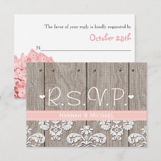 Rustikal rosa Hydrangea Wedding RSVP Response Card Karte (Vorne/Hinten)