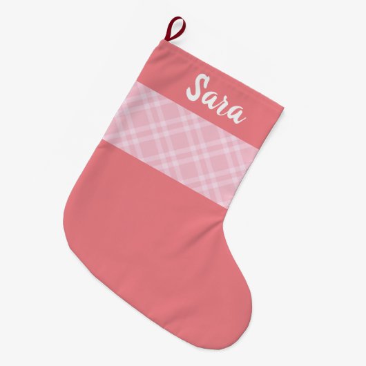 Rustikal rosa Kariert Personalisiert Großer Weihnachtsstrumpf (Vorderansicht (hängend))
