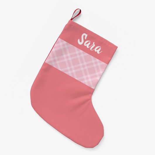 Rustikal rosa Kariert Personalisiert Kleiner Weihnachtsstrumpf (Vorderansicht (hängend))