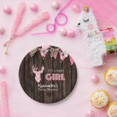 Rustikal rosa Karierte Hirschdusche Papiere Teller (Party)