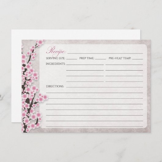 Rustikal rosa Kirschblossom Rezeptkarten (Vorne/Hinten)