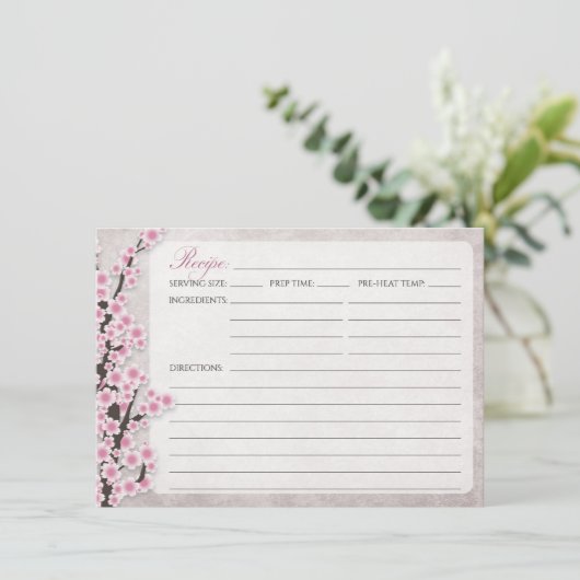 Rustikal rosa Kirschblossom Rezeptkarten (Stehend Vorderseite)