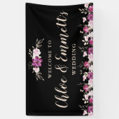 Rustikal rosa Lila auf Schwarz-Flora-Hochzeit Banner (Vertikal)