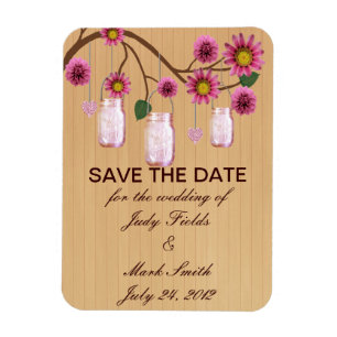 Rustikal rosa Mason Jars speichern das Date Magnet