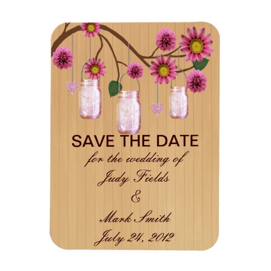 Rustikal rosa Mason Jars speichern das Date Magnet (Vertikal)