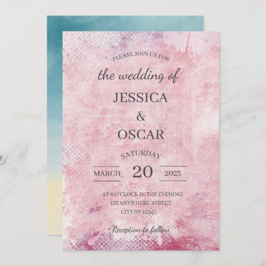 Rustikal-rosa-Minimal-Hochzeit Einladung (Vorne/Hinten)