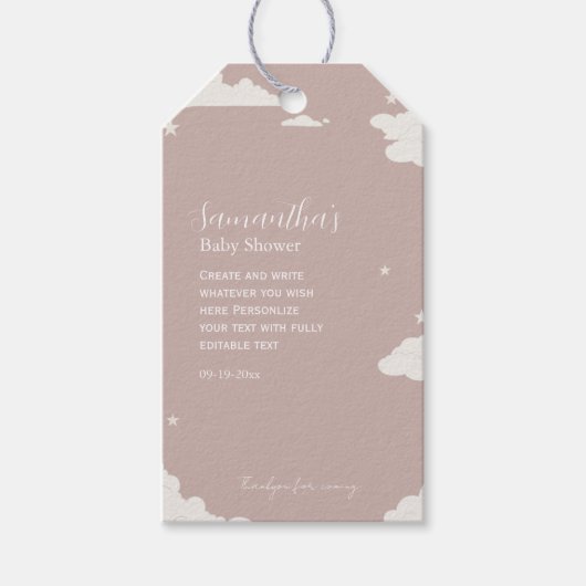 Rustikal rosa Minimale Cloud Babydusche Geschenkanhänger (Vorderseite)