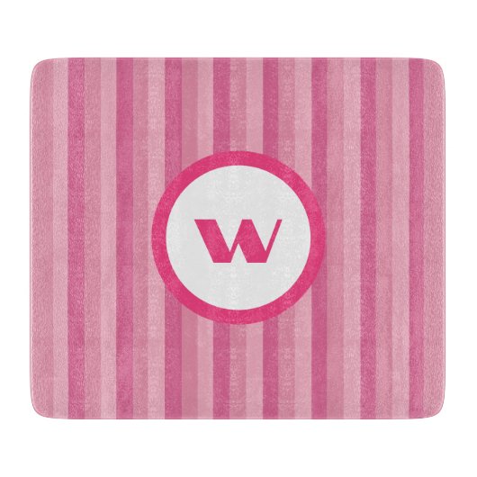 Rustikal rosa Monogramm und Streifen Schneidebrett (Vorderseite)