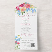 Rustikal rosa Nelken & Vergessen Sie mir Noten QR  All In One Einladung (Innen Boden)