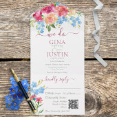 Rustikal rosa Nelken & Vergessen Sie mir Noten QR All In One Einladung