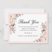 Rustikal rosa Rose Blumenbeerdigung Dankeskarte (Vorderseite)