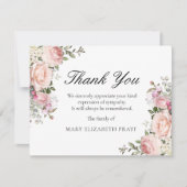 Rustikal rosa Rose Blumenbeerdigung Dankeskarte (Vorderseite)