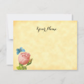 Rustikal rosa Rose und blauer Moth bearbeitbar Mitteilungskarte (Vorderseite)