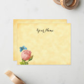 Rustikal rosa Rose und blauer Moth bearbeitbar Mitteilungskarte (Vorderseite/Rückseite Beispiel)