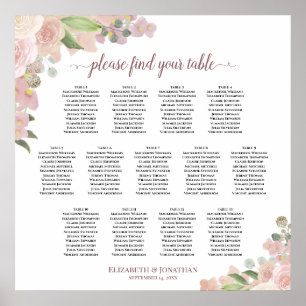 Rustikal rosa Rosen 13 Tabelle Hochzeitstabelle Poster