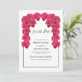 Rustikal rosa Rosen Hochzeit speichern das Datum Save The Date (Stehend Vorderseite)