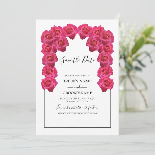 Rustikal rosa Rosen Hochzeit speichern das Datum Save The Date (Stehend Vorderseite)