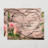 Rustikal rosa Rosen & Reben - Birke Save the Date  Ankündigungspostkarte (Vorne/Hinten)