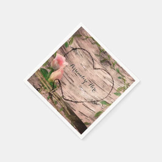 Rustikal rosa Rosen & Reben Weißes Party Serviette (Ecke)