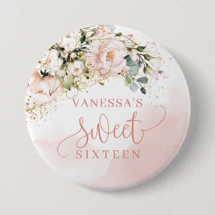 Rustikal Rosa Rosengrün Gold 16. b-Tag Button