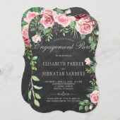 Rustikal rosa Roses Chalkboard Engagement Party Einladung (Vorne/Hinten)