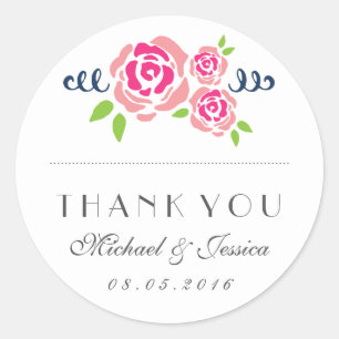 Rustikal rosa Roses Wedding Danke Sticker