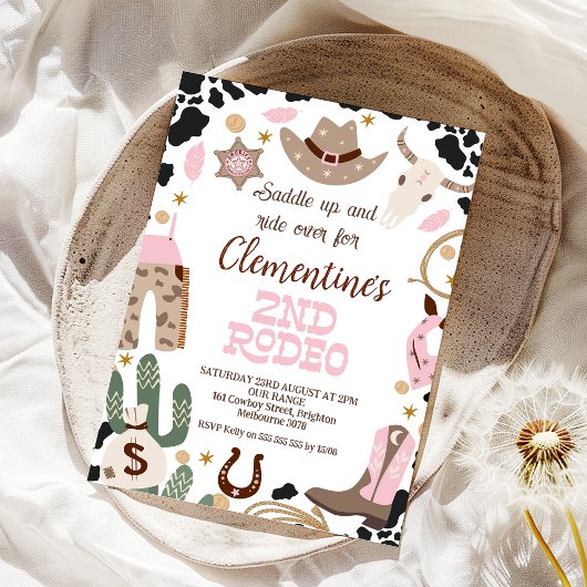 Rustikal rosa Sattel 2. Rodeo 2. Geburtstag Einladung