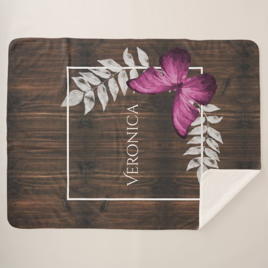 Rustikal rosa Schmetterling Personalisiert Sherpa  Sherpadecke (Vorderseite (Horizontal))