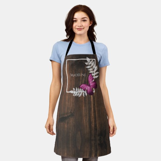 Rustikal rosa Schmetterling Personalisierte Schürz Schürze (Getragen)