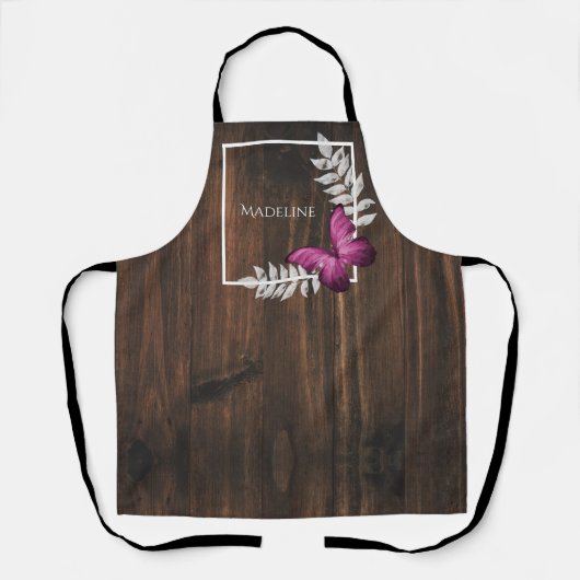 Rustikal rosa Schmetterling Personalisierte Schürz Schürze (Vorderseite)