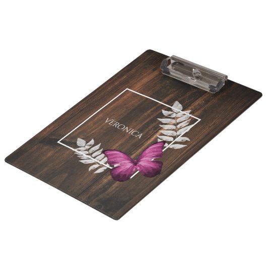 Rustikal-rosa Schmetterling-Zwischenablage Klemmbrett (Schrägansicht)