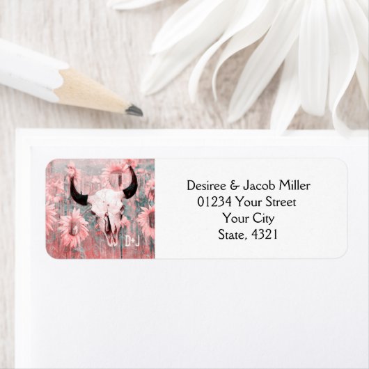 Rustikal rosa Sonnenblumen Bull Skull Save the Dat (Insitu)