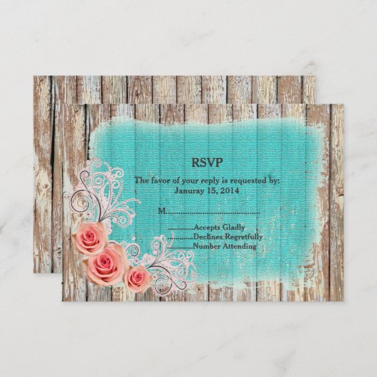 Rustikal rosa Türkis Burlap UAWG rpr1 RSVP Karte (Vorne/Hinten)