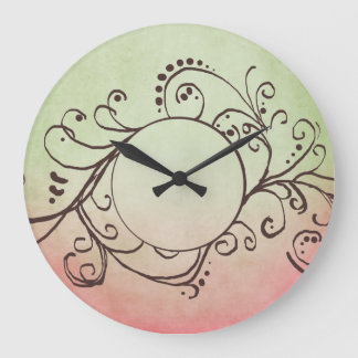 Rustikal rosa und grün Bohemisch Geblüht Große Wanduhr