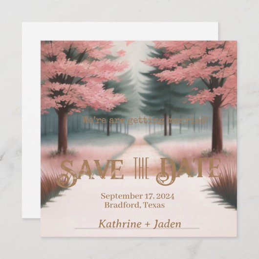 Rustikal rosa und grün Save the Date (Vorne/Hinten)