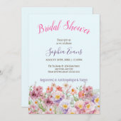 Rustikal rosa und Lila Wildblume Brautparty in Einladung (Vorne/Hinten)