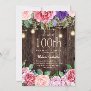 Rustikal rosa violette Blumen String Lights 100. Einladung