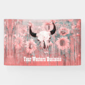 Rustikal rosa Western Bull Skull Sonnenblumen auf  Banner (Horizontal)