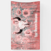 Rustikal rosa Western Bull Skull Sonnenblumen auf  Banner (Vertikal)